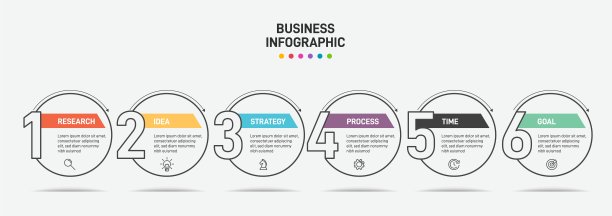 信息图形设计图标和6个选项或步骤。细线的向量。信息图的业务概念。可用于信息图形，流程图，演示文稿，网站，横幅，印刷材料。图片下载