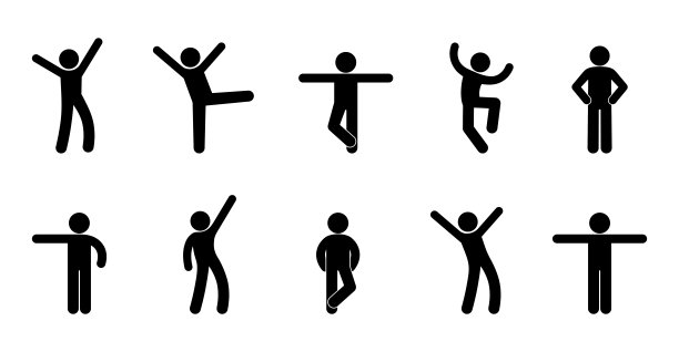 男人图标集，人在不同的姿势，stickman剪影插图，矢量人的数字图片下载