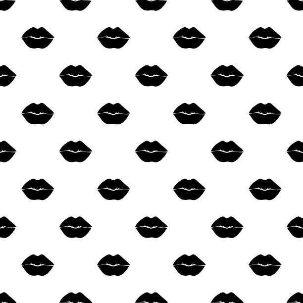 黑色油漆唇向量无缝模式。抽象的女孩和女人的嘴。单色壁纸设计，时尚纺织印花。图片下载