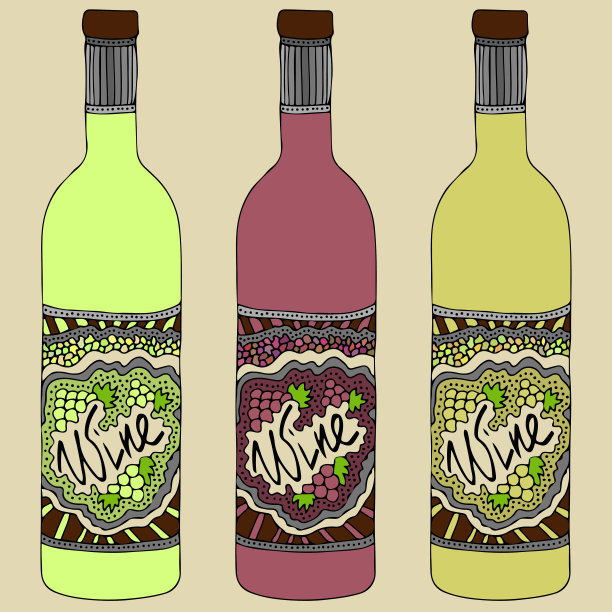 手绘元素的酒瓶。矢量插图可以用于背景，网页设计，表面纹理和其他工艺。图片下载