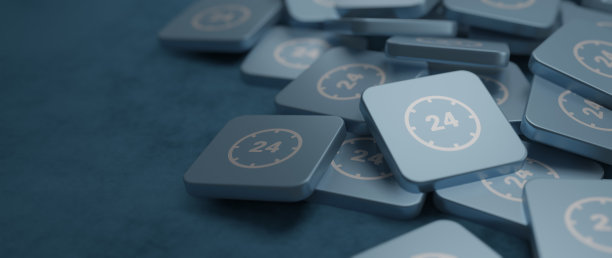 24小时的概念在蓝色的瓦片堆横幅背景与文字空间图片下载