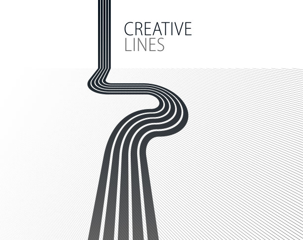 线性组合矢量道路地平线，抽象背景与线在三维透视，光学错觉op艺术，黑白单色。图片下载