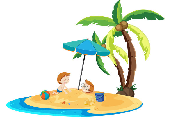 一个孩子和爸爸在沙滩上玩图片下载