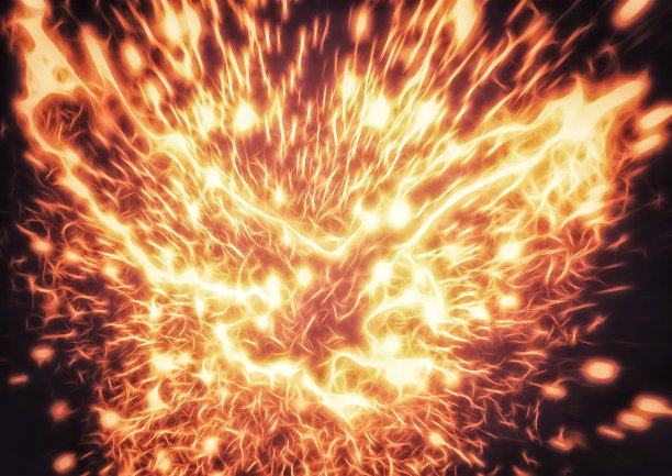 一只凤凰在夜空中扇动翅膀的插图图片下载