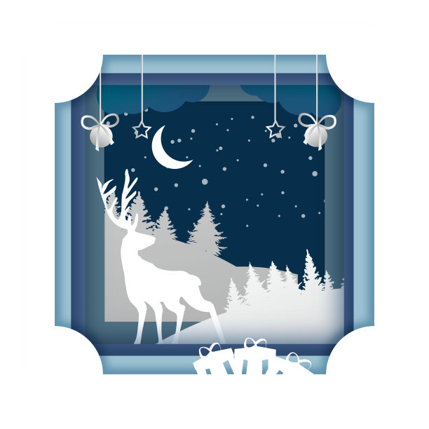 圣诞驯鹿剪纸图片下载