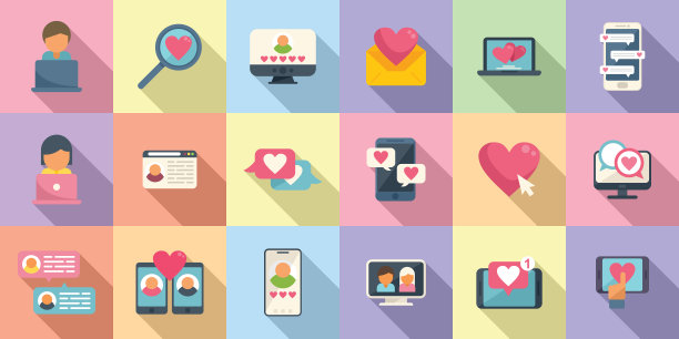 在线约会图标设置平向量。情侣约会图片下载