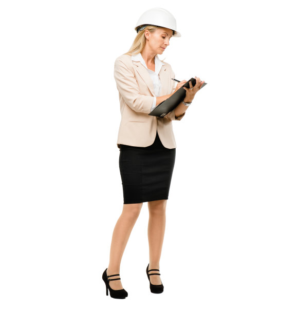 拍摄了一个成熟的女商人检查施工文件与工作室的背景图片下载