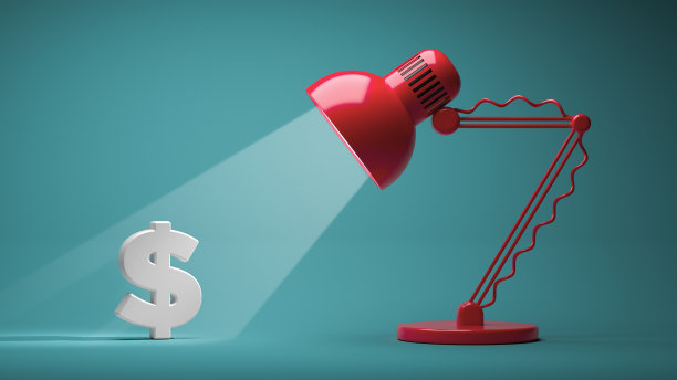 红色的台灯和白色的美元符号。图片下载