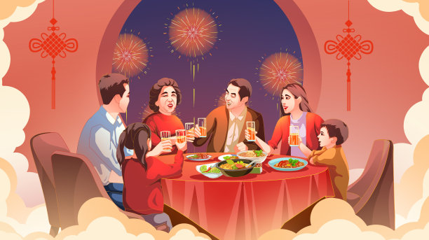 虎年新年一家人年夜饭春节素材图片