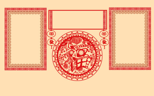 中式复古红色花纹边框背景图片下载