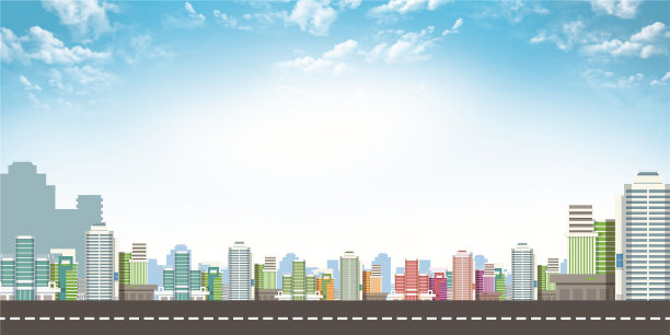 卡通晴朗天空下的繁华城市图片下载