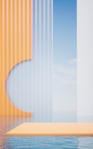 黄色空地板与水环绕，3d渲染。图片下载