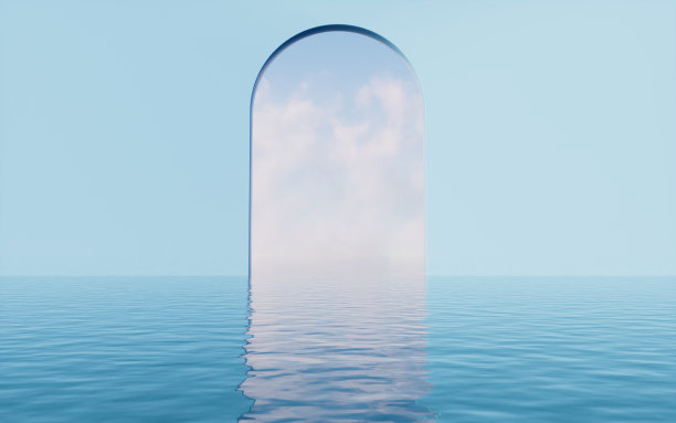 弧形门带水面，三维渲染。图片下载