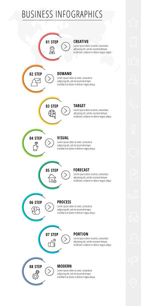 8个箭头和圆圈的矢量线信息图形模板图片下载