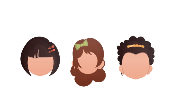 一组女孩的脸孤立在白色背景上。卡通风格。矢量插图。图片下载