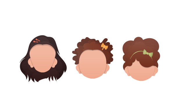 一组女婴的脸孤立在白色背景上。卡通风格。矢量插图。图片下载