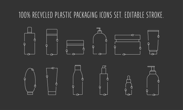 回收化妆品塑料瓶设置生态包装图标。图片下载
