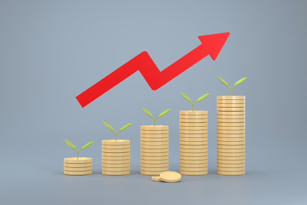 卡通树在一堆硬币上，由小到大排成一排，以图形的形式显示出来。图片下载