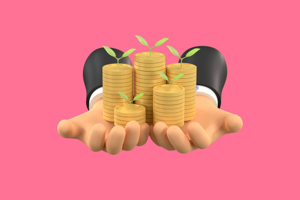 硬币在手里，卡通。存钱的概念。图片下载