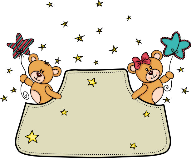 可爱的泰迪熊夫妇拿着星星气球从口袋里出来图片下载