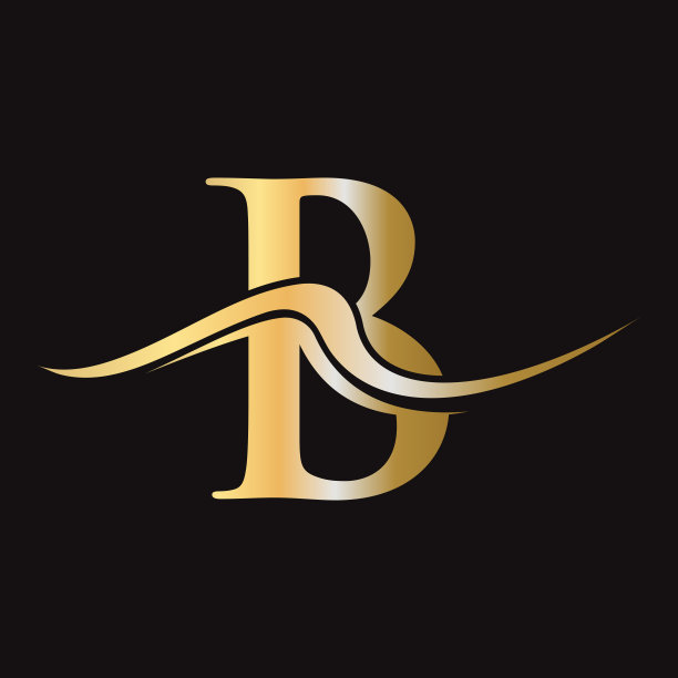 第一个字母B标志图标在金色。B奢侈品公司标识设计图片下载