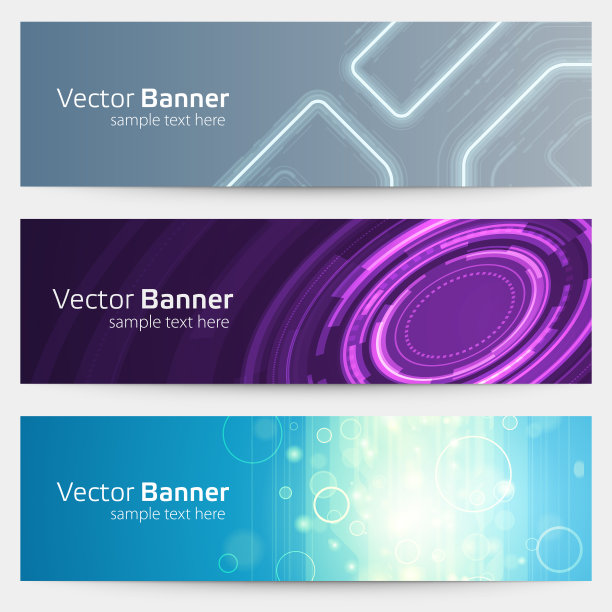 抽象横幅与几何技术形状矢量模板。白色的电子线与圆形的紫色未来色彩涂层板。图片下载