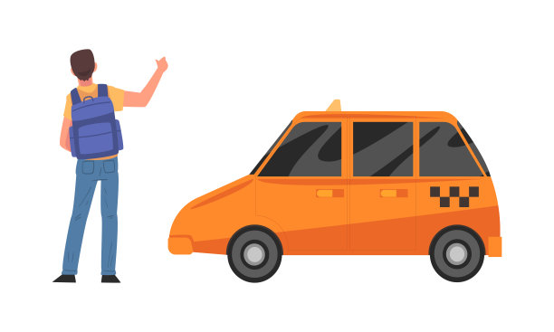 男人与背包抓出租车卡通矢量插图图片下载
