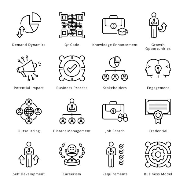 聪明的商业轮廓图标-描边，向量图片下载