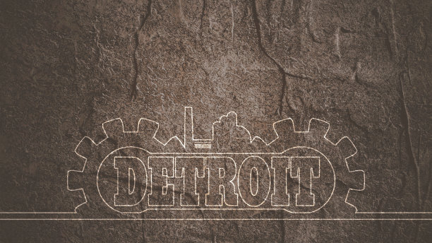 齿轮与工业图标和底特律城市名称。图片下载