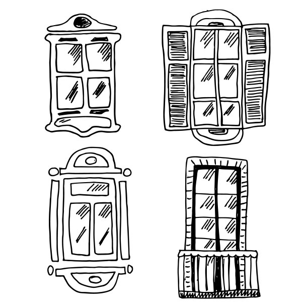 老式矢量窗口集合。图纸。草图。图片下载