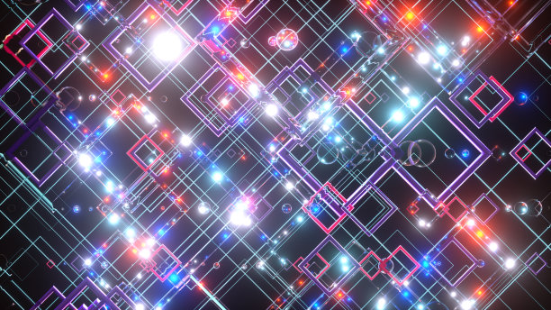 三维抽象几何形状黑色背景与发光的灯图片下载