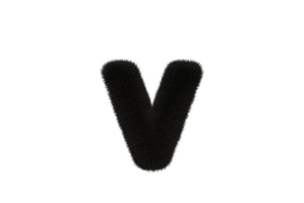 字母v与黑色毛茸茸的皮毛小写白色背景图片下载