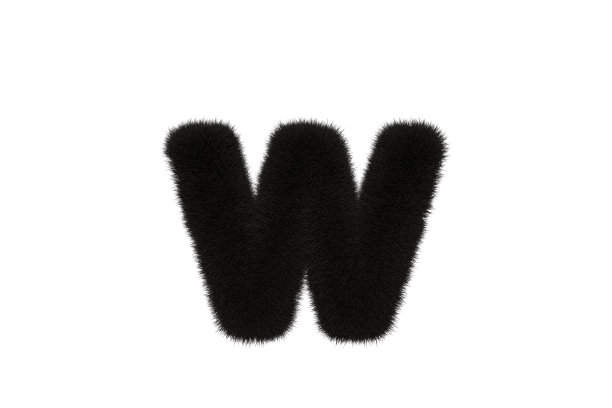 字母w与黑色蓬松毛茸茸的皮毛小写白色背景图片下载