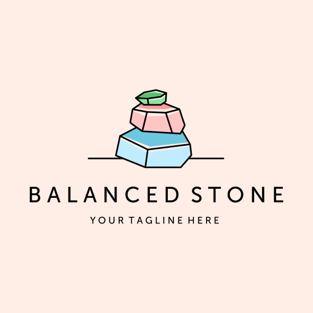 石线艺术极简矢量插图模板设计，绿红蓝的石头图片下载