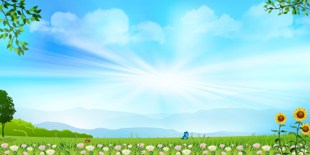 小清新卡通青草小花背景图图片下载