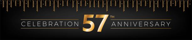 57周年纪念日。五十七岁生日庆祝横旗亮金色。图片下载