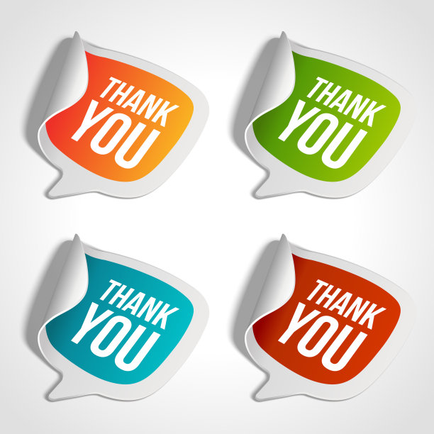 一套彩色的感谢贴纸矢量插图图片下载