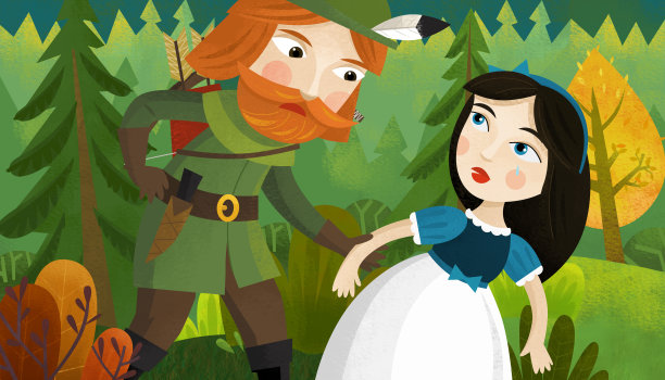 猎人和公主对话的卡通场景图片下载