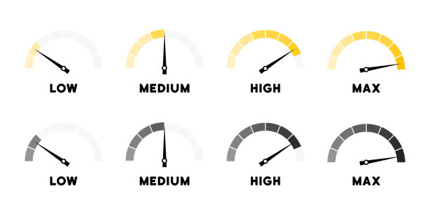 速度计的图标集。低、中、高、最高转速。向量EPS 10。孤立在白色背景上图片下载