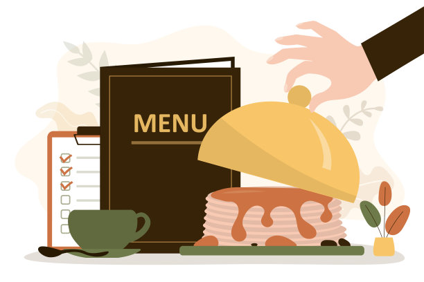 服务员服务客户。工作人员为客人提供预定的煎饼和热饮料。咖啡馆美味早餐图片下载