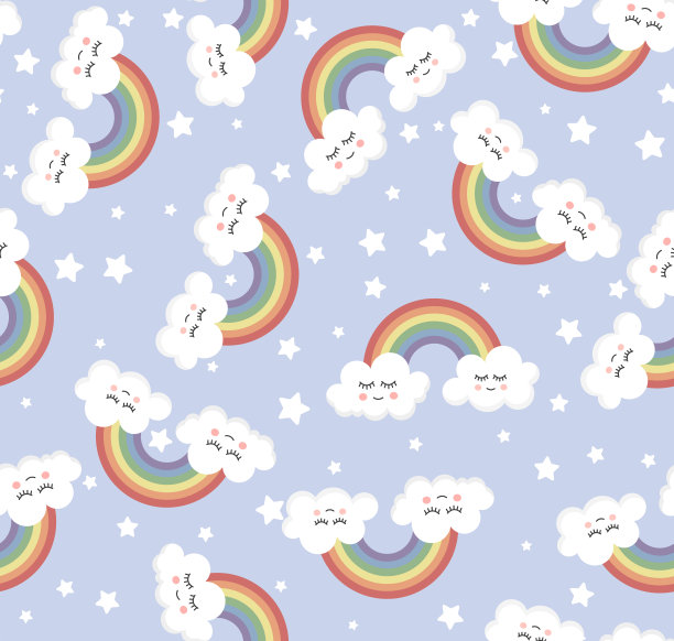可爱的无缝彩虹和云彩图案。卡通风格。图片下载