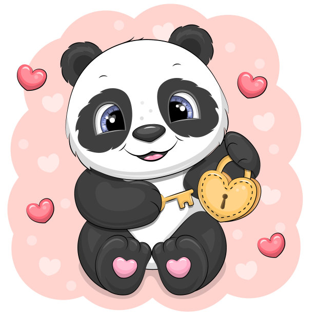 带锁和钥匙的可爱的卡通熊猫。图片下载