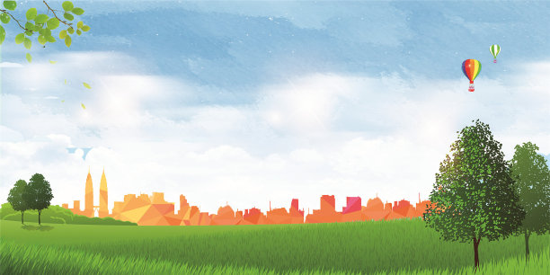 卡通绿地远处的几何城市图片下载