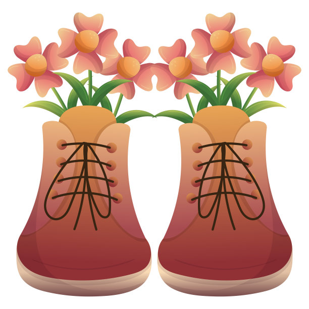 春天的靴子，花束，树叶。矢量手绘孤立插图。平的卡通风格。图片下载