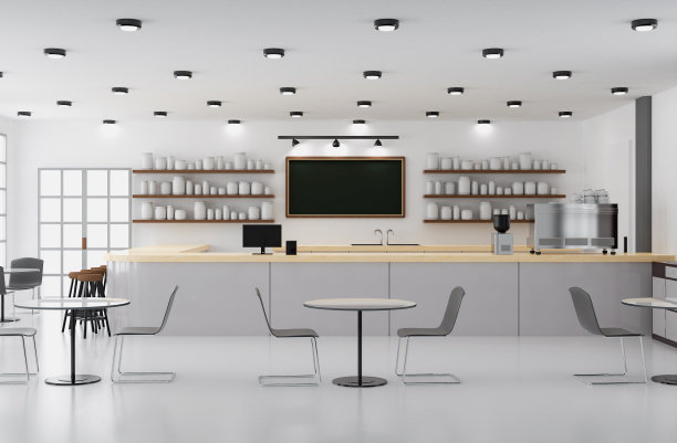 咖啡厅内部或咖啡厅内部与柜台吧图片下载