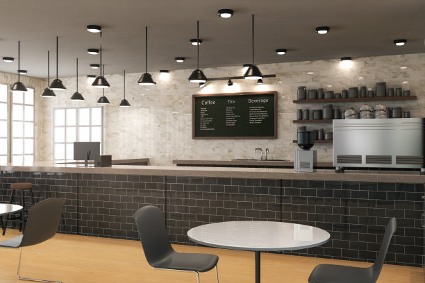 咖啡厅内部或咖啡厅内部与柜台吧图片下载