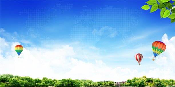 清新天空草地热气球背景图图片下载