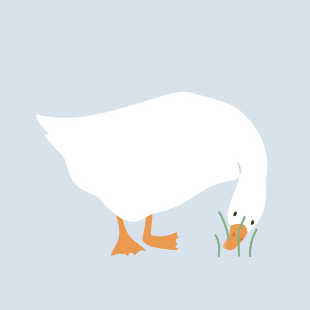 可爱的鹅吃草孤立平向量。卡通插图。矢量图图片下载
