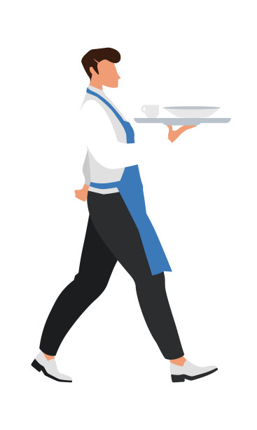 男服务员用托盘颜色矢量半平字图片下载