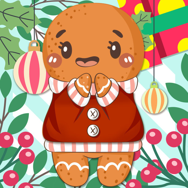 圣诞可爱姜饼人卡通素材图片下载